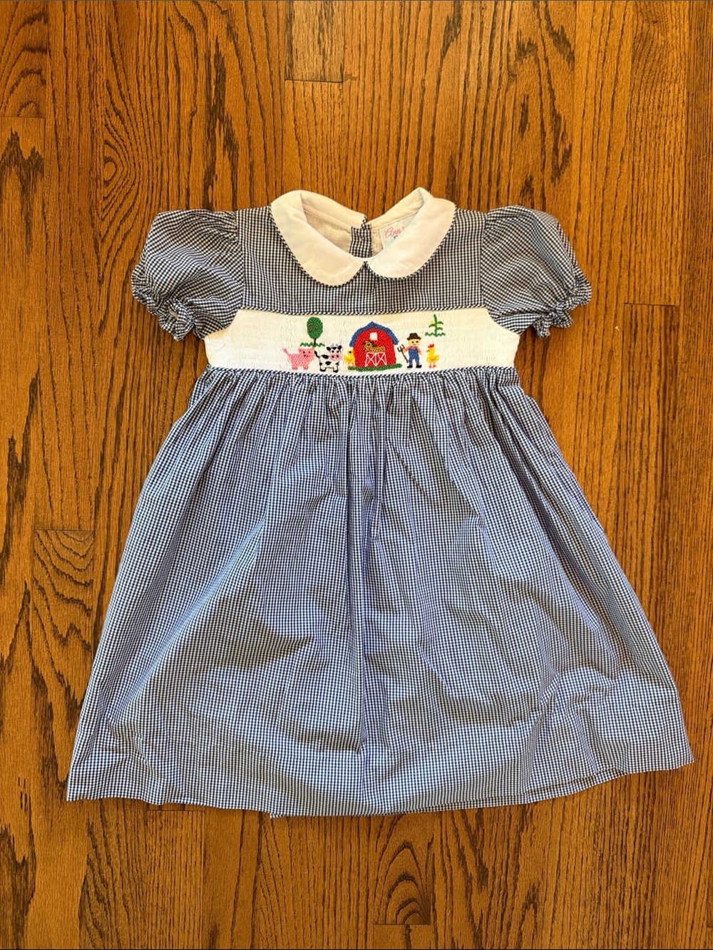 Blue Gingham Smocked Farm Dress with Peter Pan Collar - Kids